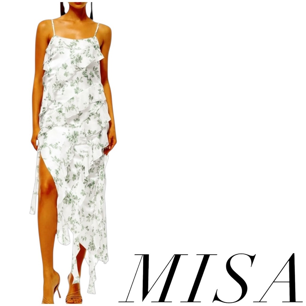 NWT MISA Los Angeles Florance Ruffled High-Low Midi Dress XS